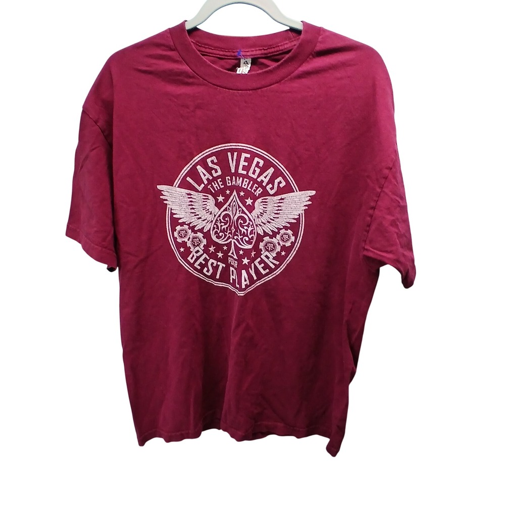 Alstyle Las Vegas Poker The Gambler T-Shirt Large Maroon Graphic Tee Vegas Strip